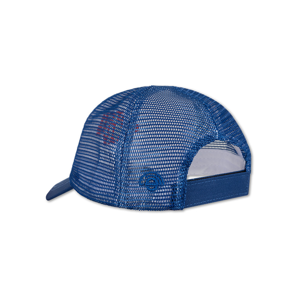 Blue mesh cap on a white background