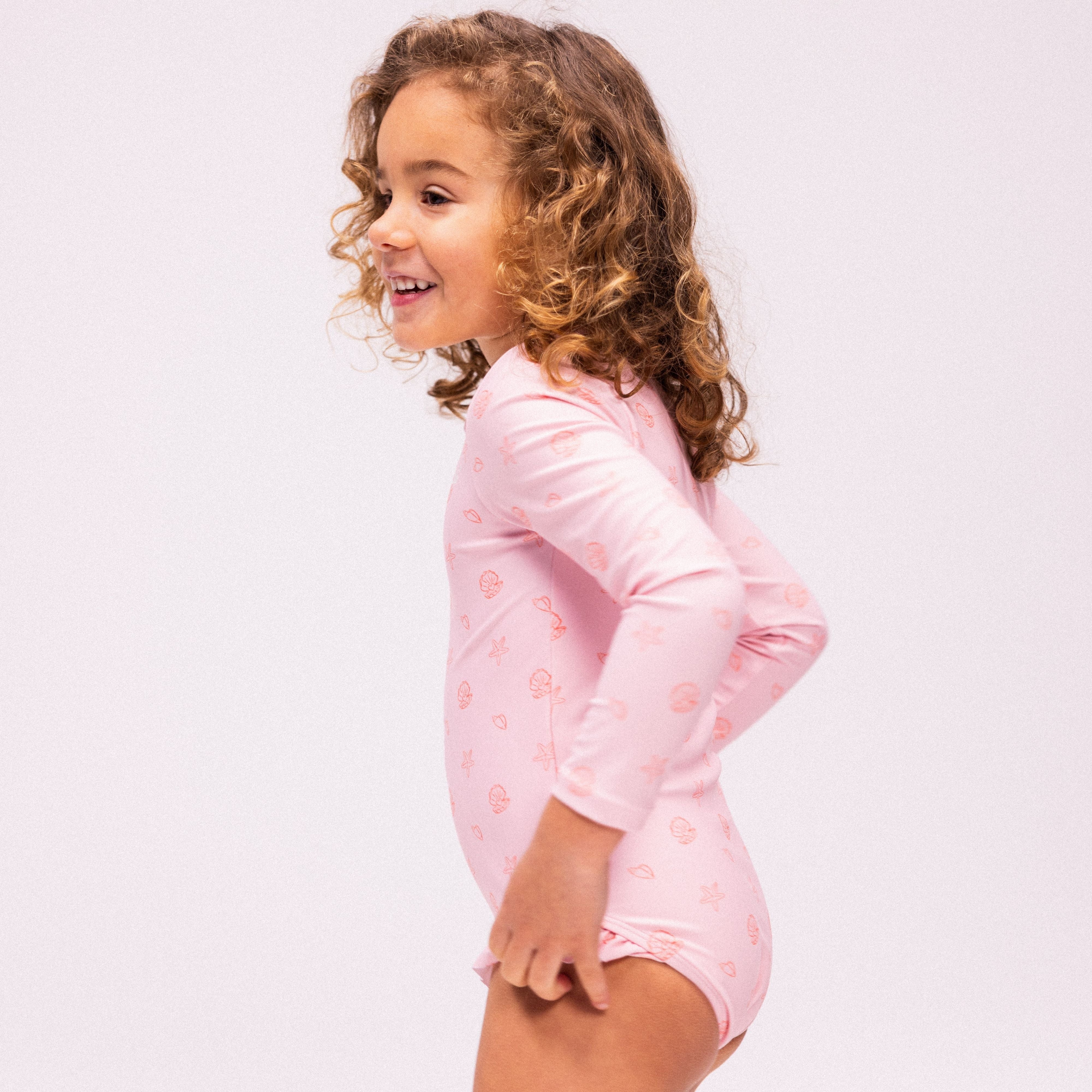 UV Swimsuit Girls With Long Sleeves - Pink - Shell Tastic