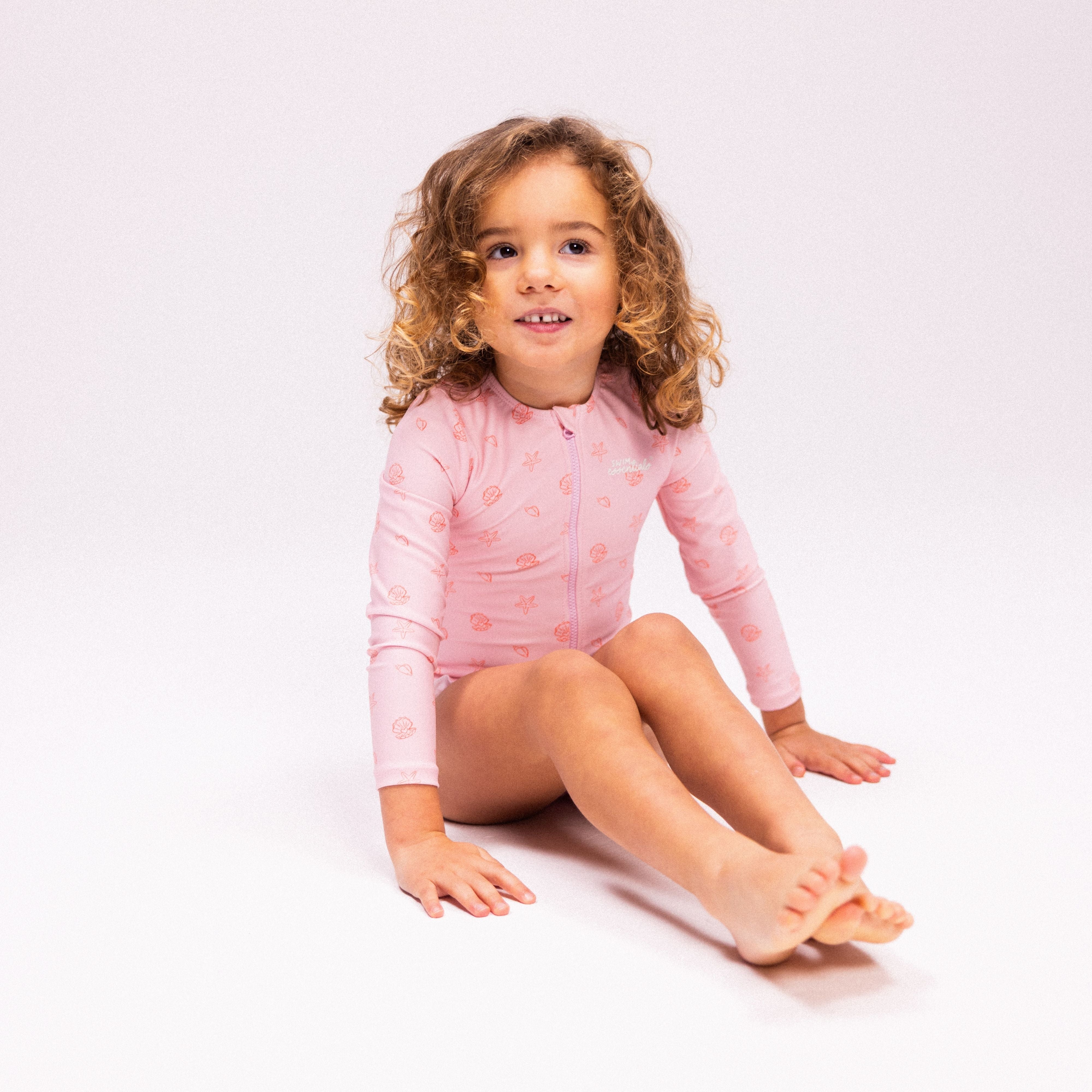 UV Swimsuit Girls With Long Sleeves - Pink - Shell Tastic