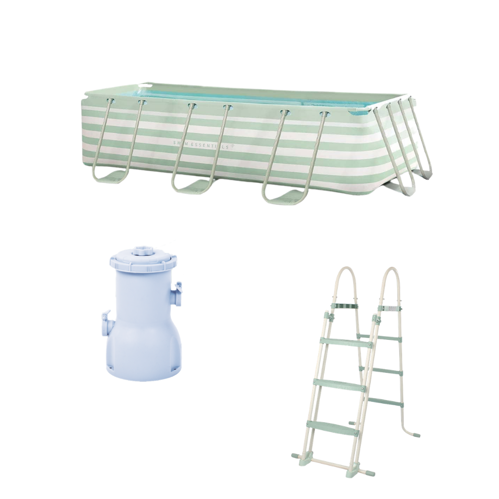 Bundle Frame pool Green 118.1 × 78.7 × 29.5" + Green Pool Stairs + Filter Pump