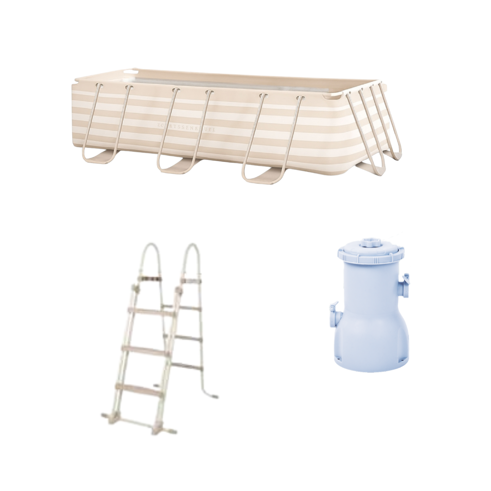 Bundle Frame pool Beige 118.1 × 78.7 × 29.5" + Beige Pool Stairs + Filter Pump
