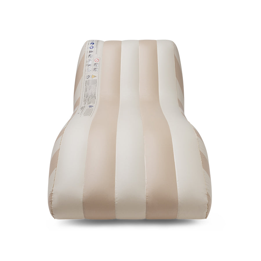 The front of the beige striped inflatable premium lounge float on a white background