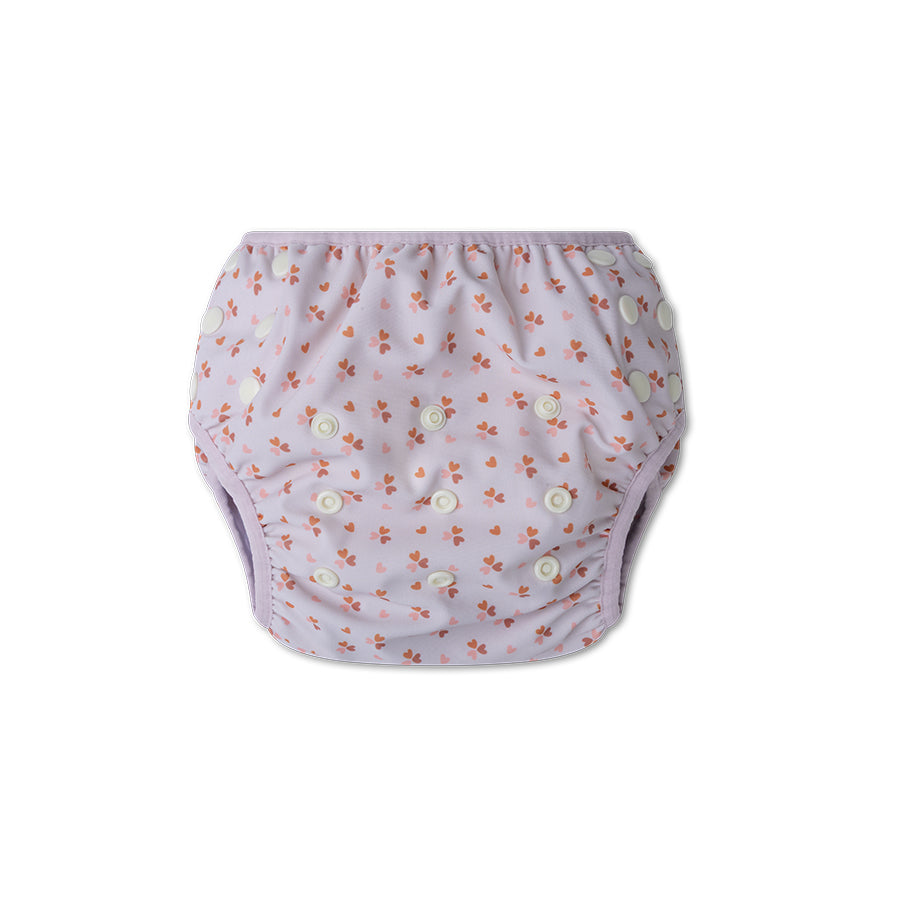 Floral-patterned swim diaper on a white background
