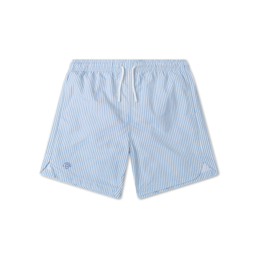 Light blue striped striped shorts on a white background