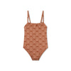 Swimsuit Girls - Brown - Palm Stripe