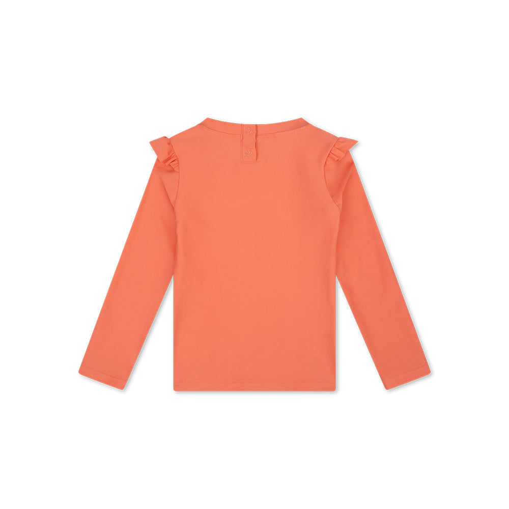 Orange long-sleeve swim t-shirt  on a white background. 